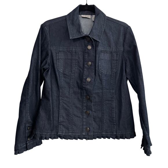 Chico's Platinum Jackets & Blazers - CHICO's PLATINUM Ruffle Trim Women's Denim Jacket Size 1 (US M)